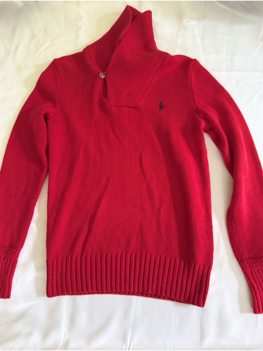 Ralph Lauren Women’s Red Shawl-Neck Sweater 100% Cotton Size Small